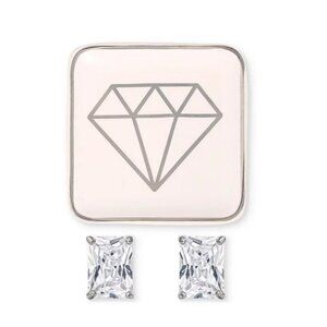 Sterling Silver Emerald-Cut Cubic Zirconia Stud Earrings – Macy’s 925 CZ